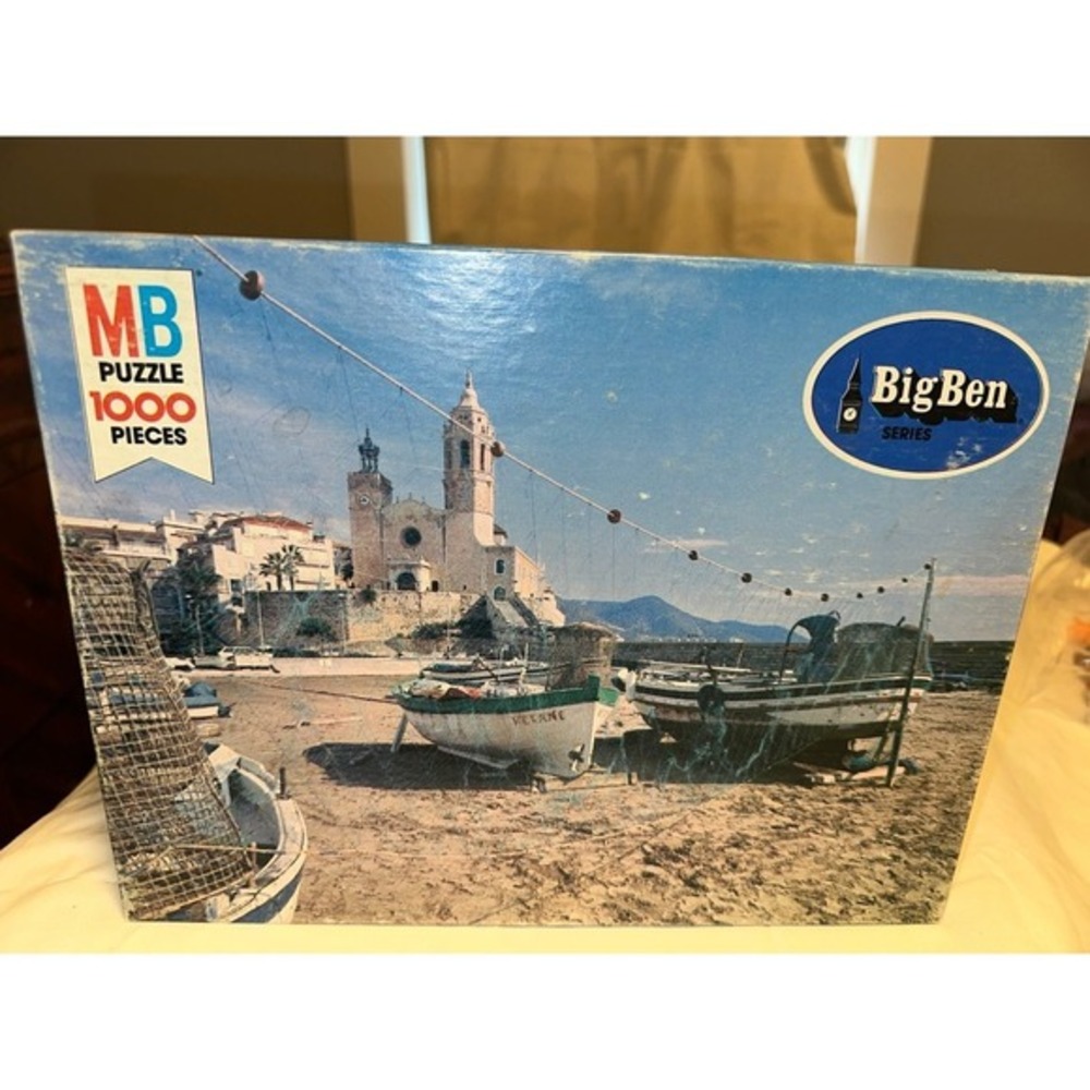 Vintage Milton Bradley Big Ben 1000 Piece Puzzle 1981 Spanish Fishing Boats